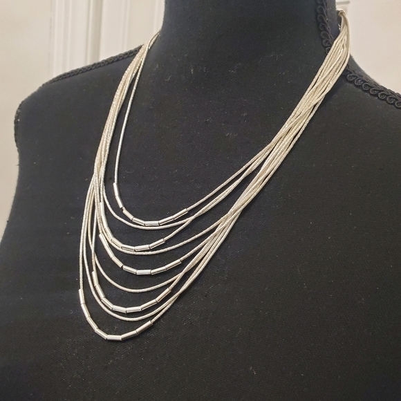 Fashion Jewelry Layered Silvertone Necklace - Picture 2 of 5